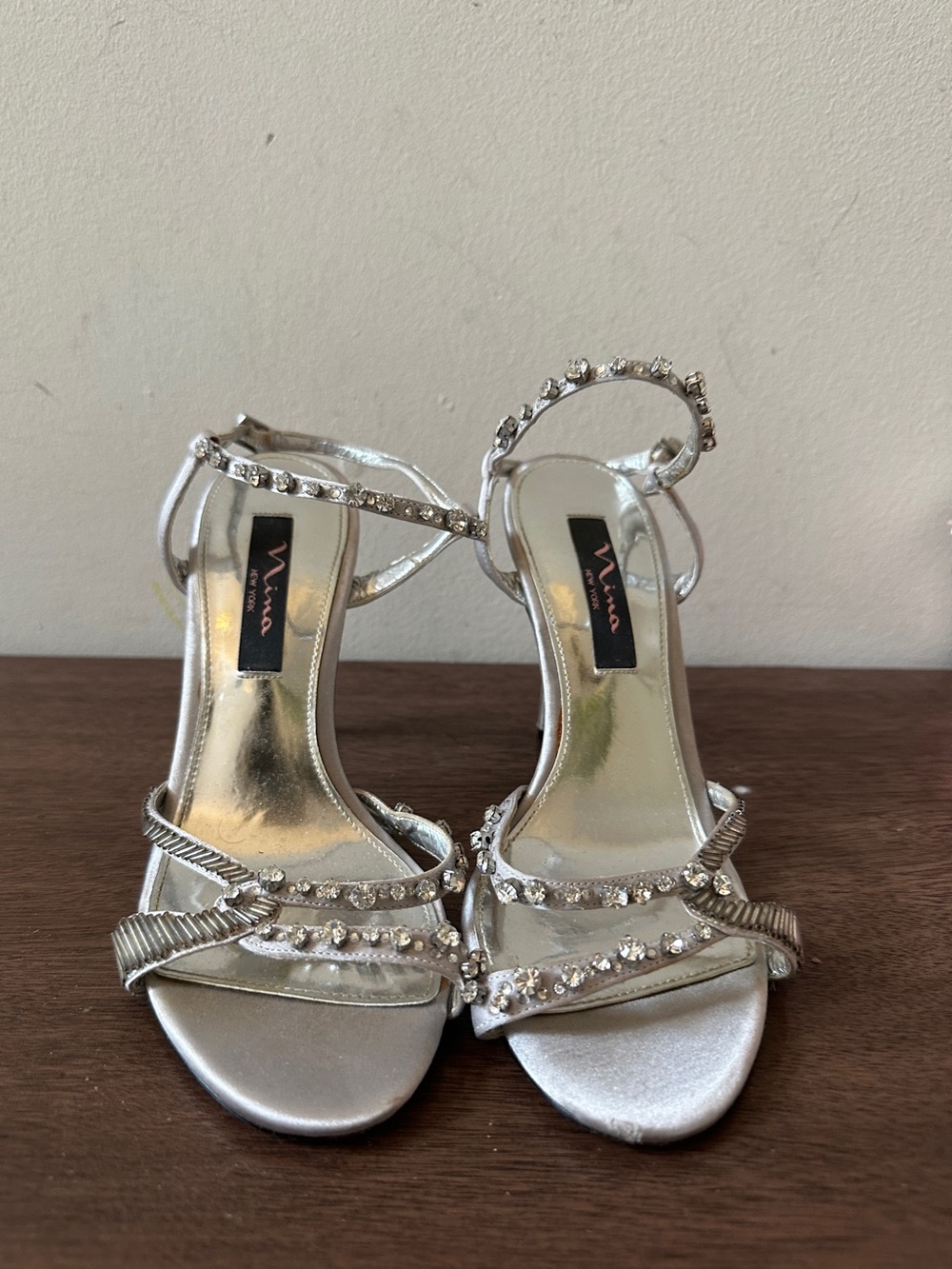 Nina New York Silver Jeweled Strappy Sandals Heels